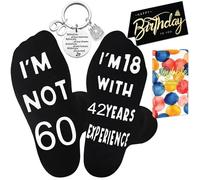 Flomiara 60th Birthday Gifts for Men Dad Friends Family 3PCS Ideas Funny Gifts Socks with Greeting Cards, Birthday Metal Candle Keychains Gift Boxes, 6-11 uk, 38-45 eur Black Crew Socks