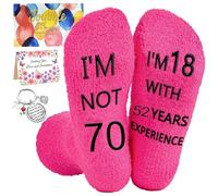 Flomiara 70th Birthday Gifts 3PCS for Women Funny Fluffy Socks Present for 70 Year Old Ladies Grandma Family, Auntie Friend with Greeting Card, Rose Metal Keychain Socks Boxed Red, 4-8 uk, 37-42 eur