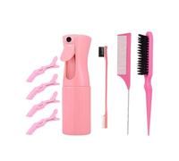Flomiara 8 PCS Hair Brush with Hair Spray Bottle, Hair Styling Combs, Detangle Brush for Natural, Afro British Type 3a-4c, Slick Brushs Set (Pink)