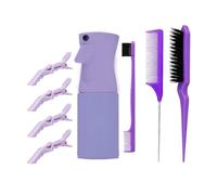 Flomiara 8PCS Hair Brush with Hair Spray Bottle, Hair Styling Combs, Detangle Brush for Natural, Afro British Type 3a-4c, Slick Brushs Set (purple)