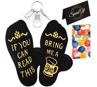 Flomiara Birthday Gifts for Men Dad Friends Family 3PCS Beer Mug Pattern Ideas Funny Gifts Socks with Greeting Cards, Birthday Bottle Opener Keychain Gift Boxes, 6-11 uk, 38-45 eur Black Crew Socks
