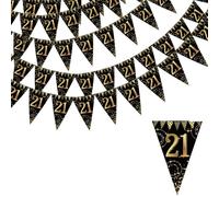 Flomiara Black Gold Party Decorations birthday bunting, Happy Banner Bunting Flags, 36 Pieces Triangle Gold Black Glitter Diamond by Numbers 21th Birthday Anniversary Theme Party Decoration Supplies
