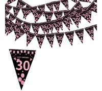 Flomiara Black Pink Party Decorations birthday bunting, Happy Banner Bunting Flags, 36 Pieces Triangle Pink Black Glitter Diamond by Numbers 30th Birthday Anniversary Theme Party Decoration Supplies