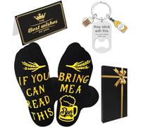 Flomiara Funny Men's Socks Gift, Cotton Crew Socks, Combed Cotton Beer Wheat Prints, Comfort No Seam, Ideas for Men Boys Keychains Socks Greeting Cards Set, UK 6-12 EU 39-46, Black