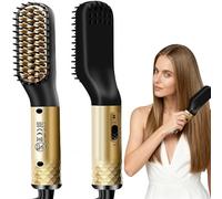 Flomiara Hot Comb Hair Straightener, Beard Straightener Quick Temperatures Adjustable Straightening Hot Comb for Wigs, Afro Hair & Beard, Styling Appliances Heated Electric Tooth Combs, Gold Black