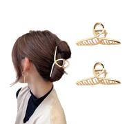 Flomiara Kitsch Gold Metal Claw Clip-Large Hair Clip for All Hair Types, Korean-Style Simple Eight-Character Clips With Smooth Surface, Cute Powerful Claw for Girls Women, 2 Piece