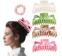 Flomiara Large Hair Clips for Thick Hair Women, 13,5 cm Big Non-slip Matte Hair Claw Clips Strong Hold Hair Jaw Clips, Hairpins Suitable Both Ladies Girls (Beige, Deep Pink, Flesh Pink, Apple Green)
