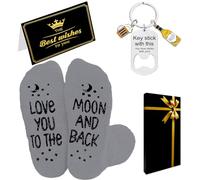 Flomiara Love Socks Present, Gifts for Men Boy Heartwarming Soft and Breathable, Plush Mid-tube Coral Fleece Socks Moon Home Leisure with Greeting Card, Metal Keychain, Grey