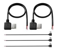 Flomiara Right Angle USB Male to Bare Wire Cable 0.3m, 2 Core USB A Open End Power Lead, 90 Degree USB Pigtail Cable for DIY Wiring, LED Strips, Small Electronics and Repairs, 5 Pack