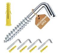 Flomiara Screw Hooks with Wall Plugs, Large L Hook Screws, Heavy Duty Galvanised Steel Right Angle Hanging Hooks for Timber, Masonry & Brick Walls, Square Bend Screw Hooks, 7x150mm, 5PCS