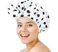 Flomiara Shower Cap for Women, Shower Hat, Waterproof Reusable Shower Caps, Waterproof Hair Shower Caps for Long, for Both Men Women, Silky Sleep Bathing Cap for Long Curly Hair, Black Stripes