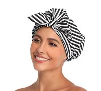 Flomiara Shower Cap for Women, Shower Hat, Waterproof Reusable Shower Caps, Waterproof Hair Shower Caps for Long, for Both Men Women, Silky Sleep Bathing Cap for Long Curly Hair, Design Black Dots