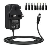 Flomiara Universal 12V 2A DC Power Supply Adapter UK Plug with 8 Multi Tips, 24W AC to DC Charger 5.5x2.1mm Centre Positive for Router, CCTV Camera, LED Strip, TV Box, Black, 1.2M