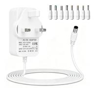 Flomiara Universal 12V 3A DC Power Supply Adapter UK Plug with 8 Multi Tips, 36W AC to DC Charger 5.5x2.1mm Centre Positive for Router, CCTV Camera, LED Strip, TV Box, White, 1.2M