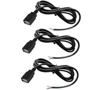 Flomiara USB Female to Bare Wire Cable 1m, 2 Core USB A Female Open End Extension Lead, USB Socket Pigtail Cable for DIY Power Supply, LED Strip Lights, Small Electronics and Repair Projects, 3 Pack
