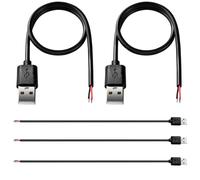 Flomiara USB Male to Bare Wire Cable 0.3m, 2 Core USB A Open End Power Lead, USB Pigtail Cable for DIY Wiring, LED Strip Lights, Small Electronics and Repair Projects, 5 Pack