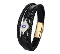 Flonge Evil Eye Leather Bracelet: Punk Rhinestone Evil Eye Pendant Leather Bracelet Multilayer Braided Wristband Wrap Bracelet with Gold Magnetic Stainless Steel Clasp