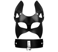Flonge Fox Leather Mask Set: Fox Masquerade Mask and Wide Collar Choker with Bell Halloween Cosplay Costume Accessory for Women