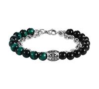 Flonge Gothic Layered Beaded Bracelet: Black Green Obsidian Beaded Bracelet Metal Decorative Bracelet with Stainless Steel Chain Adjustable Healing Protection Bead Bracelet