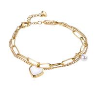 Flonge Love Heart Link Bracelet: Charm Heart Pendant Double Layer Bracelet Adjustable Paperclip Link Chain Bracelet Jewelry Gift for Mother Her Gold