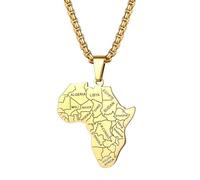 Flonge Men's African Map Necklace: Stainless Steel African Continent Pendant Necklaces with Adjustable Chain Classic Jewelry Gift for Men Gold