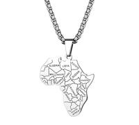 Flonge Men's African Map Necklace: Stainless Steel African Continent Pendant Necklaces with Adjustable Chain Classic Jewelry Gift for Men Silver