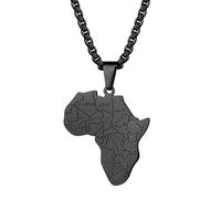 Flonge Men's African Map Necklace: Stainless Steel African Continent Pendant Necklaces with Adjustable Chain Classic Jewelry Gift for Men Black