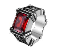Flonge Men's Cross Signet Ring: Gothic Square Red Gemstone Ring Vintage Stainless Steel Cross Ring Fashion Jewelry Gift Size 10