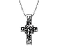 Flonge Men's Orthodox Cross Necklace: Vintage Crucifix Byzantine Pendant Necklaces Religious Stainless Steel Necklace Christian Prayer Jewelry Gift