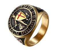 Flonge Men's Saints Michael Ring: Punk Knights Templar Cross Armor Shield Ring Biker Stainless Steel Signet Ring Catholic Medal Amulet Jewelry Gift Gold #10