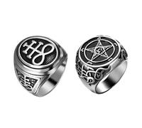 Flonge Men's Satanic Signet Ring: 2 Packs Gothic Pentagram Satanic Baphomet Goat Rings Punk Stainless Steel Ring Talisman Amulet Jewelry for Men Size 9