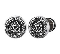 Flonge Men's Viking Stud Earrings: Punk Hypoallergenic Stainless Steel Ear Gauges Norse Rune Fake Gauge PlugsJewelry Gift Silver