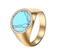 Flonge Turquoise Stone Signet Ring: Classic Turquoise Ring For Men with Rhinestone Mirror Hand-polished Ring Fashion Jewellery Gift for Men Size 9