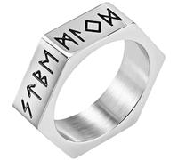 Flonge Viking Rune Geometric Ring: Nordic Hexagon Geometric Ring for Men Punk Stainless Steel Biker Ring Minimalist Jewellery Gift Size 9 Silver