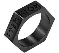 Flonge Viking Rune Geometric Ring: Nordic Hexagon Geometric Ring for Men Punk Stainless Steel Biker Ring Minimalist Jewellery Gift Size 12 Black