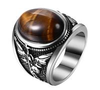 Flonge Vintage Tiger Eye Ring: Stainless Steel St. Michael the Archangel Signet Rings Biker Band Catholic Amulet Jewelry Gift for Men Brown Size 10
