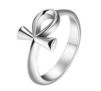 Flonge Women's Ankh Cross Ring: Ancient Egyptian Symbol Rings Trendy Stainless Steel Ankh Ring Protection Jewelry Gift for Unisex Silver Size 9