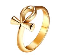 Flonge Women's Ankh Cross Ring: Ancient Egyptian Symbol Rings Trendy Stainless Steel Ankh Ring Protection Jewelry Gift for Unisex Gold Size 10