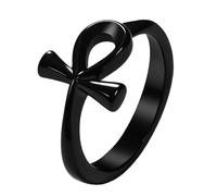 Flonge Women's Ankh Cross Ring: Ancient Egyptian Symbol Rings Trendy Stainless Steel Ankh Ring Protection Jewelry Gift for Unisex Black Size 12