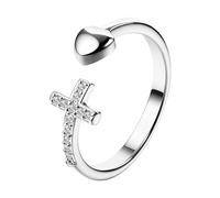 Flonge Women's Christian Purity Ring: Adjustable Love Open Rings Dainty Cubic Zirconia Cross Ring Religious Faith Jewelry Gift for Women Silver