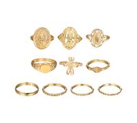 Flongo 10 Pcs Gold Knuckle Rings Set for Women - Vintage Bohemian Y2K Stackable Rings with Rhinestones, Adjustable Midi Finger Rings Fashion Jewelry Gift for Girls & Teens