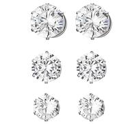Flongo 3 Pairs Women's Men's Non-Pierced Magnetic Earrings Set, 6/7/8/mm Stainless Steel CZ Shinning Round Earrings Color Silver Vintage Elegant Earrings Gift for Christmas Anniversary Valentine's