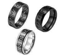 Flongo 3Pcs Viking Rune Anxiety Rings Set for Men Women, Fidget Rings for Stress Relief, Rotatable Spinner Rings, Stainless Steel Rings, Meditation Rings Black Men’s Viking Cool Bands Rings