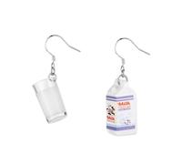 Flongo 925 Silver Pin Earrings with Mahjong, Milk Tea and Beer Mug Pendant - Exotic, Plastic Plastic S925 silver needle, Not applicable