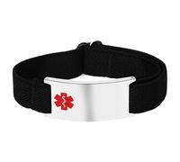 Flongo Alert ID Bracelet for Elderly: Black and White Customisable Emergency Personalised Stretch Medical ID Band for Diabetes, Epilepsy, Autism Identification Bracelet for Men, Women