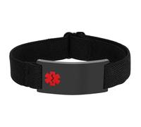 Flongo Alert ID Bracelet for Elderly: Black Customisable Emergency Personalised Stretch Medical ID Band for Diabetes, Epilepsy, Autism Identification Bracelet for Men, Women