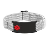 Flongo Alert ID Bracelet for Elderly: Dark Grey Customisable Emergency Personalised Stretch Medical ID Band for Diabetes, Epilepsy, Autism Identification Bracelet for Men, Women