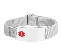 Flongo Alert ID Bracelet for Elderly: White Customisable Emergency Personalised Stretch Medical ID Band for Diabetes, Epilepsy, Autism Identification Bracelet for Men, Women