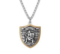 Flongo Armor God Shield Cross Pendant Necklace - Christian Jewellery with Ephesians 6:13-17 Bible Verse - Inspirational Faith Necklace for Men and Women - Christening & Confirmation Gift, Stainless