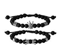 Flongo Beads Couples Bracelets, Natural Frosted Stone Zircon Beads Bangle, King & Queen Crown Long Distance Relationship Friendship Bracelets for Couples Women Men, Jewellery Gifts for Lover Him Her